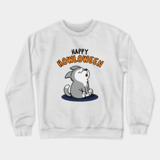 Happy Howloween Cute Halloween Wolf Pun Crewneck Sweatshirt